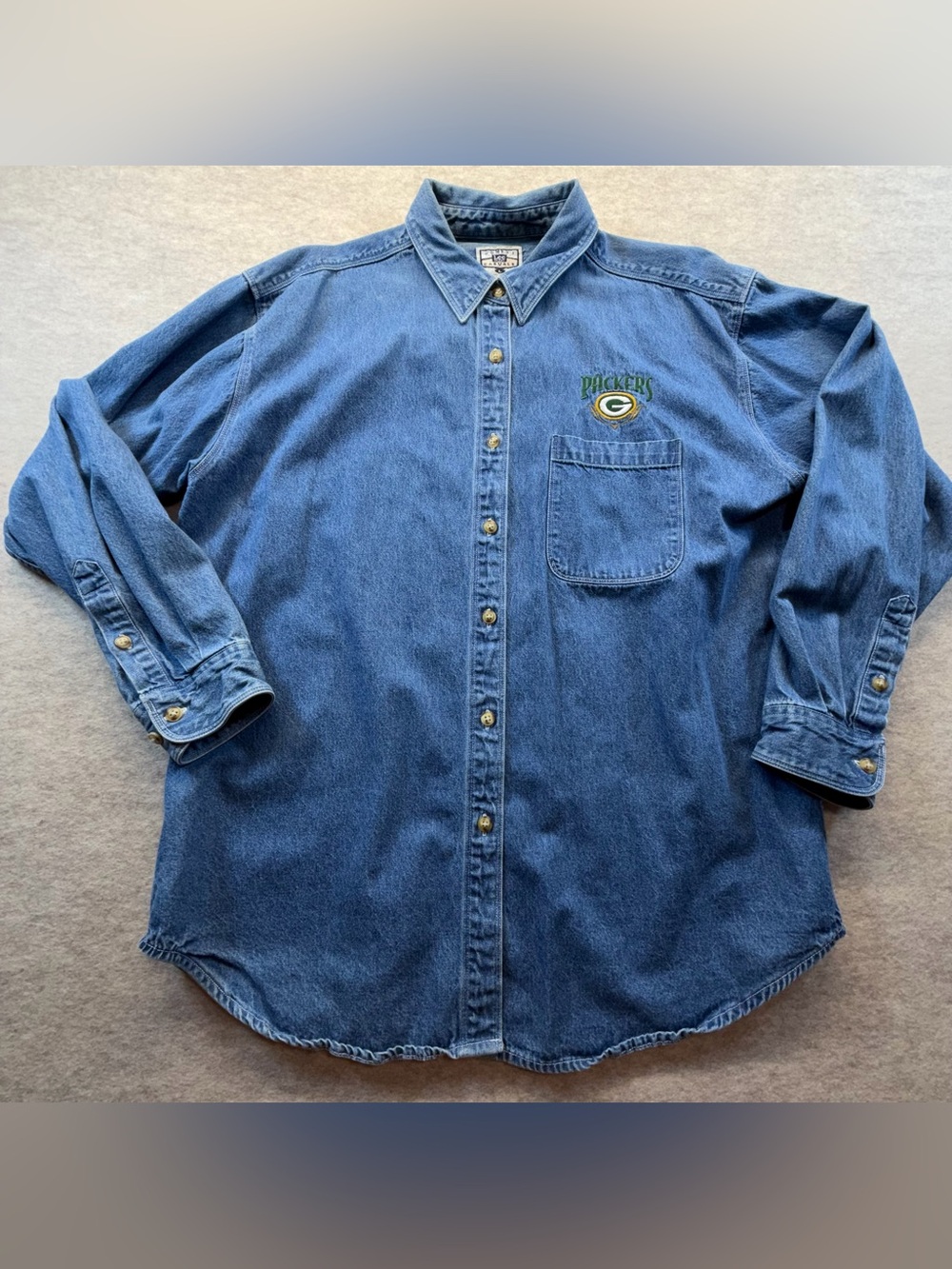 Vintage Green Bay Packers Lee Sport Women’s Denim Button-Up Shirt Size L